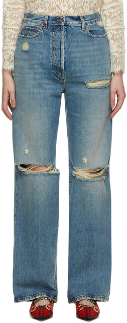 Gucci Blue Eco-Washed Ripped Jeans