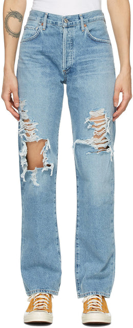 Citizens of Humanity Blue Emery Mid-Rise Relaxed Jeans - Citoyens de l'humanité jeans détendus d'émeri bleu - 인류의 시민들의 푸른 에머리 중간 - 상승 된 편안한 청바지