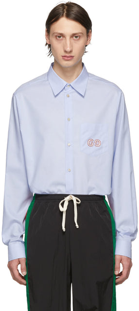 Gucci Blue GG Oxford Shirt - Chemise Gucci Blue GG Oxford - 구찌 블루 GG 옥스포드 셔츠