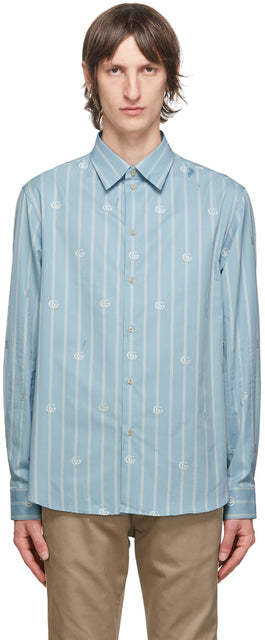 Gucci Blue GG Striped Shirt - Chemise à rayures Gg Gucci Blue GG - 구찌 블루 GG 스트라이프 셔츠