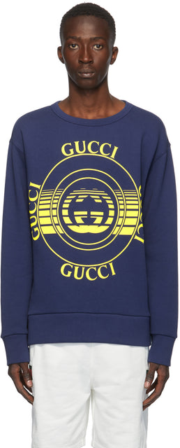 Gucci Blue Interlocking G Crewneck Sweatshirt - Sweat-shirt Gucci Blue Hollocking G Crewneck - 구찌 블루 연동 g crewneck sweatshirt.