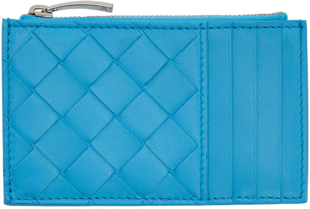 Bottega Veneta Blue Intrecciato Zip Card Holder