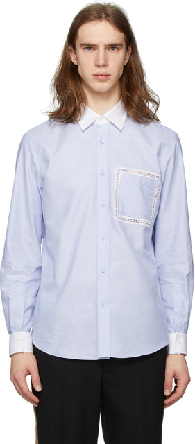 Burberry Blue Lace Detail Oxford Shirt - Burberry Blue Dentelle Détail Chemise Oxford - 버버리 블루 레이스 세부 옥스포드 셔츠