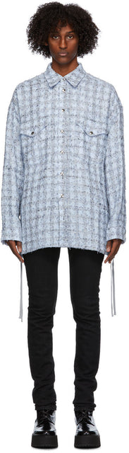 Faith Connexion Blue Laced Tweed Overshirt - Connexion Faith Connexion Bleu Laced Tweed Overhirt - 믿음 connexion 파란색 엮여있는 tweed overshirt.