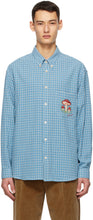 Gucci Blue Mushrooms Vintage Check Shirt - Champignons Bleu Gucci Chemise Vintage Chemise - 구찌 블루 버섯 빈티지 체크 셔츠입니다