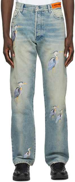 Heron Preston Blue Regular Embroidered Jeans - Jean brodé régulier de Heron Preston Blue - 헤론 프레스턴 블루 일반 수 놓은 청바지