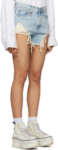 R13 Blue Shredded Slouch Shorts
