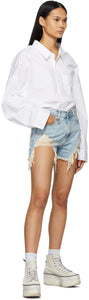 R13 Blue Shredded Slouch Shorts