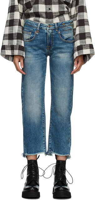 R13 Blue Straight Ripped Boy Jeans - Jean garçon déchiré bleu r13 - R13 블루 스트레이트 찢어진 소년 청바지