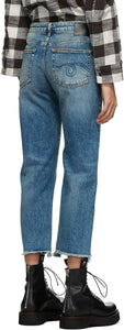 R13 Blue Straight Ripped Boy Jeans