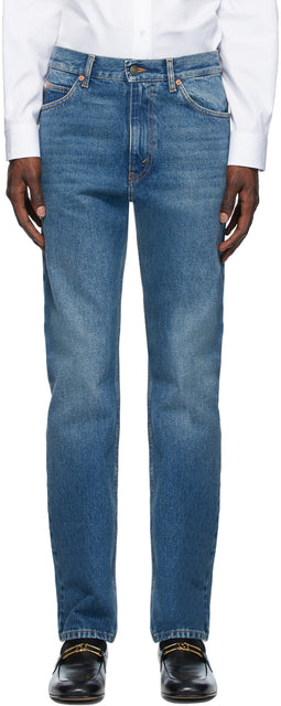 Gucci Blue Wash Regular Fit Jeans - Gucci Blue Laver un jean Fit régulier - 구찌 블루 워시 레귤러 청바지