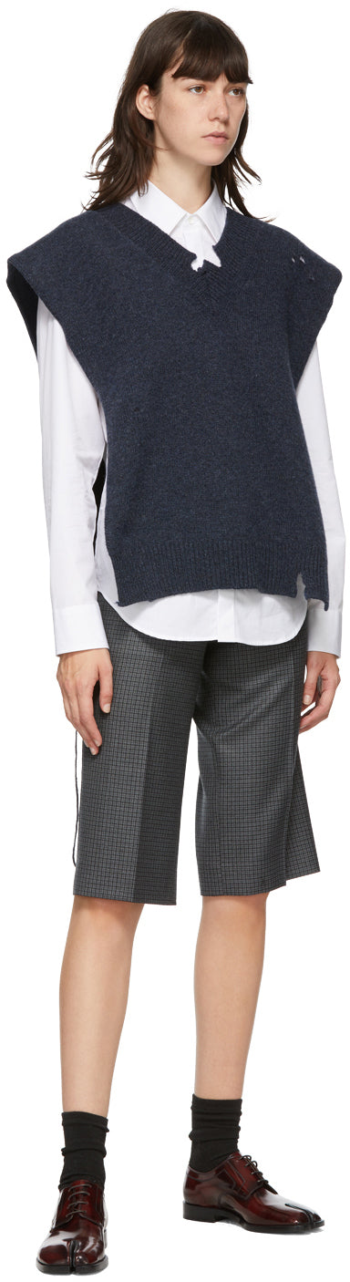 Maison Margiela Blue Wool Houndstooth Shorts - MAISON MARGIELA CORPS DE CHAIS DE LA LAINE BLUE - Maison Margiela Blue Wound Shorts.