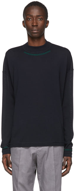 Jil Sander Blue Wool Mock Neck Sweater