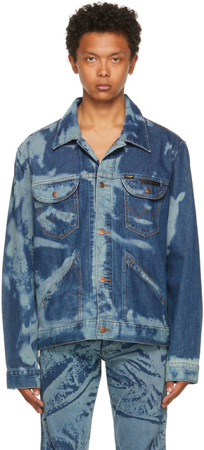 Bianca Saunders Blue Wrangler Edition Denim Scrunched Print Jacket - Bianca Saunders Blue Wrangler Edition Veste à imprimé chaîne en denim - Bianca Saunders 블루 랭글러 에디션 데님 Scrunched 인쇄 자켓