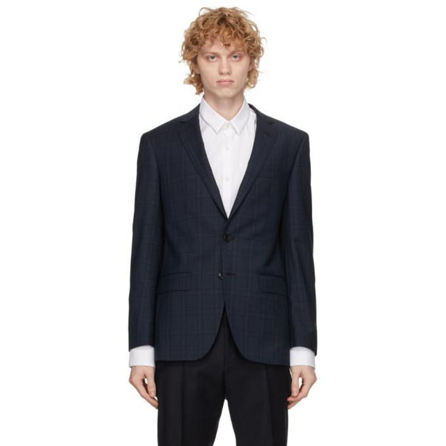 Boss Navy and Black Check Huge Blazer