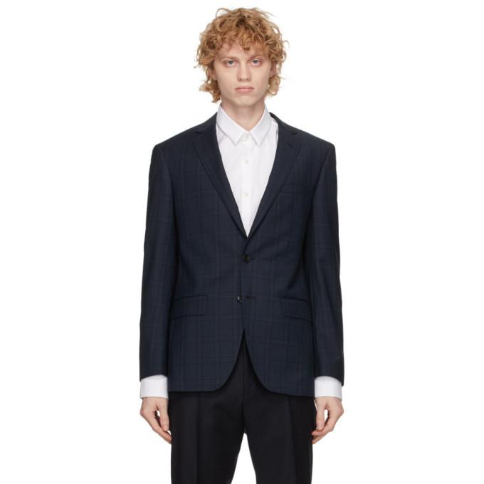 Boss Navy and Black Check Huge Blazer
