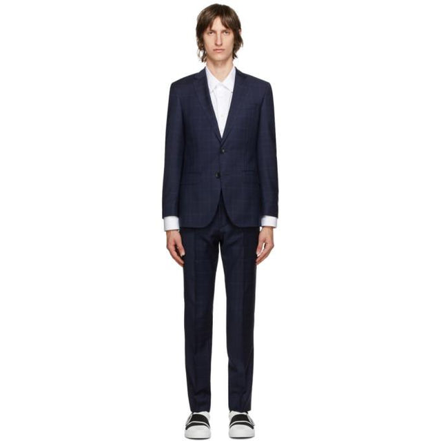 Boss Navy Checked Huge6 Genius5 Suit