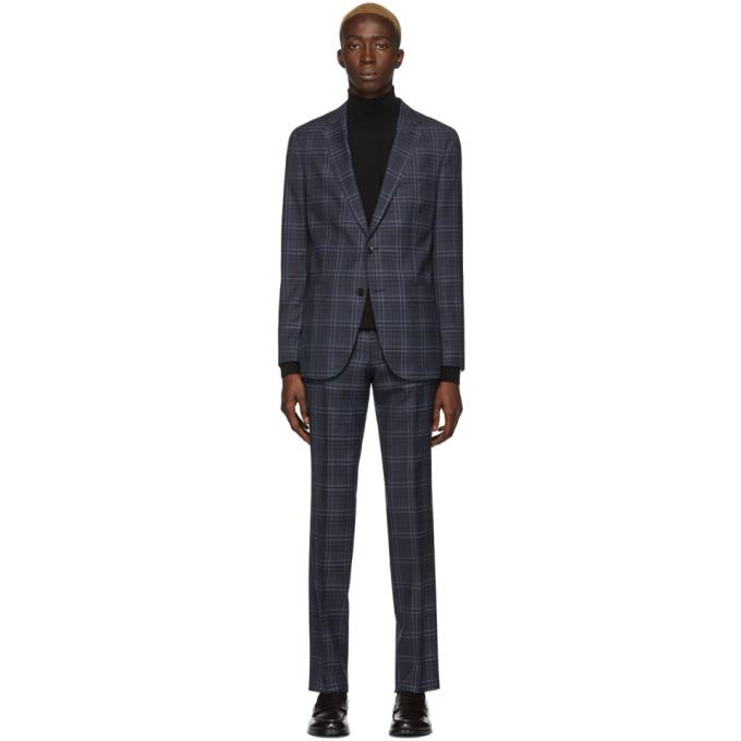 Boss Navy Checkered Novan6 and Ben2 Suit