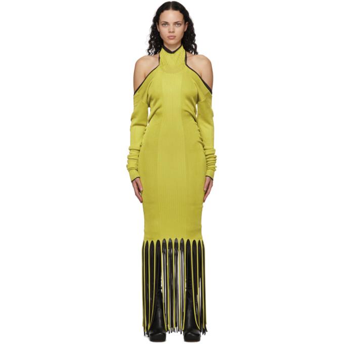 Bottega Veneta Green and Brown Viscose Twist Fringe Dress