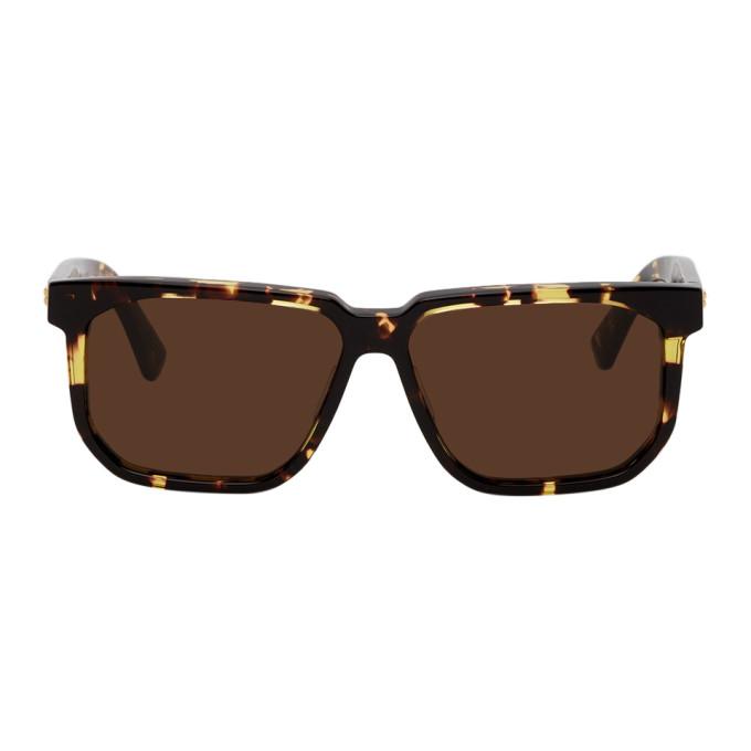 Bottega Veneta Tortoiseshell Rectangular Angular Sunglasses