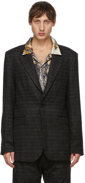 Serapis Brown Brushed Wool Check Blazer - Blazer de vérification de laine brossée brossée Serapis - Serapis 브라운 브러시 양모 블레이저 확인