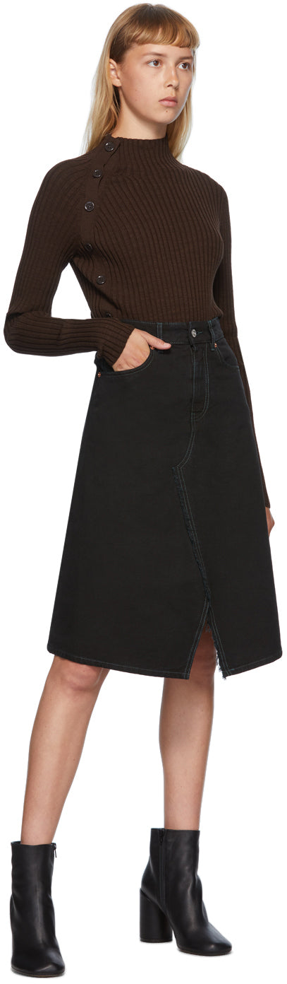 MM6 Maison Margiela Brown Button Turtleneck - MM6 MAISON MARGIELA BOUTON BROWN TRANGLENECK - MM6 Maison Margiela Brown Button Turtleneck.