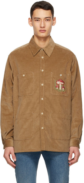 Gucci Brown Corduroy Mushrooms Shirt - Chemise de champignons côtelé gucci marron - 구찌 브라운 코듀로이 버섯 셔츠