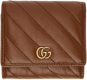 Gucci Brown Diagonal GG Marmont 2.0 Flap Wallet - Gucci Brown Diagonal GG Marmont 2.0 Flap portefeuille - 구찌 브라운 대각선 GG Marmont 2.0 플랩 지갑