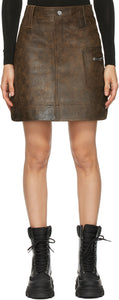 GANNI Brown Leather Washed Miniskirt - Minisject lavé en cuir marron Ganni - 가니 브라운 가죽 씻어 미니 스커트