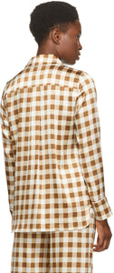 GANNI Brown Silk Check Shirt