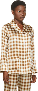 GANNI Brown Silk Check Shirt