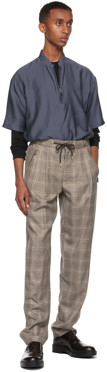 Giorgio Armani Brown Wool Micro Houndstooth Motif Pants
