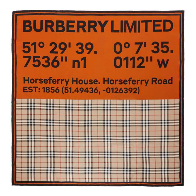 Kirurgi solid Royal familie Burberry Beige and Orange Silk Double Print Logo Scarf – BlackSkinny