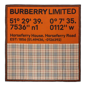 Burberry Beige and Orange Silk Double Print Logo Scarf