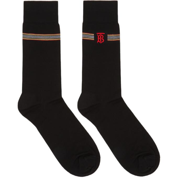 Burberry Black Embroidered TB Monogram Stripe Socks