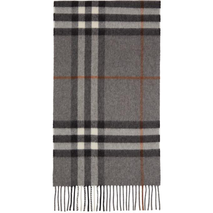 Burberry Grey and Tan Cashmere Giant Check Scarf