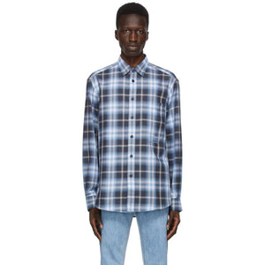 Burberry Navy Check Ombre Embroidered Logo Shirt
