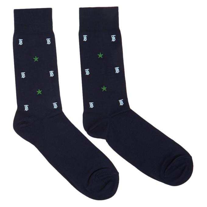 Burberry Navy TB Monogram Star Socks