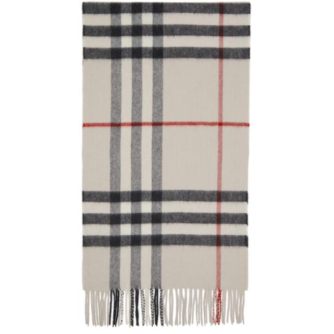 Burberry Off-White Cashmere Classic Check Scarf