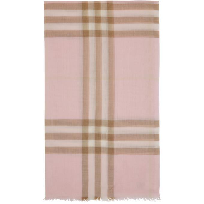 Burberry Pink and Beige Gauze Giant Check Scarf