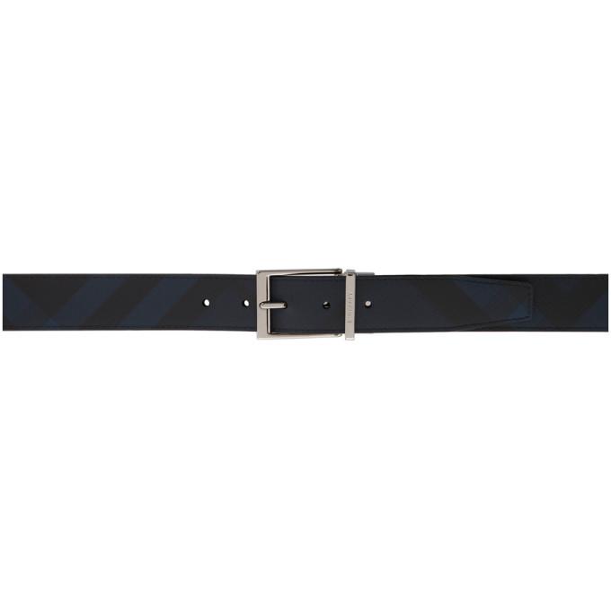 Burberry Reversible Black and Navy London Check Belt