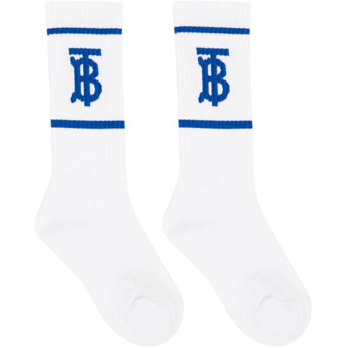 Burberry White and Blue Intarsia Monogram Socks