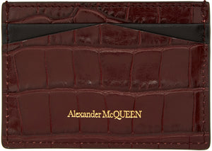 Alexander McQueen Burgundy Croc Skull Card Holder