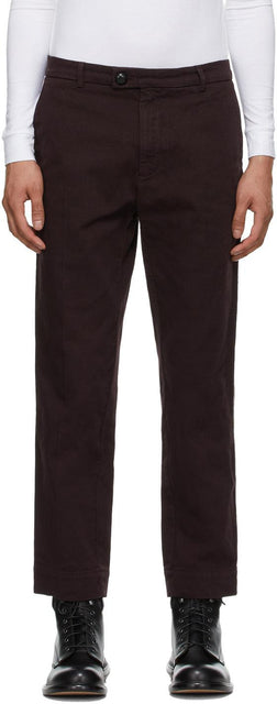 Namacheko Burgundy Overdyed Contrast Stitch Trousers - NAMACHEKO BURGUNDY Overdyed Pantalon de point de contraste - NamaCheko Burgundy는 대조 스티치 바지를 지나쳤습니다