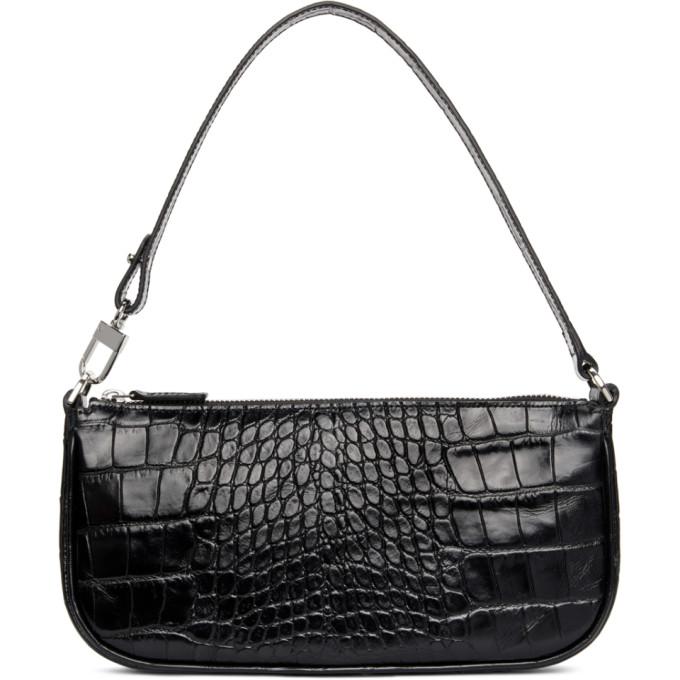 BY FAR Black Croc Rachel Shoulder Bag