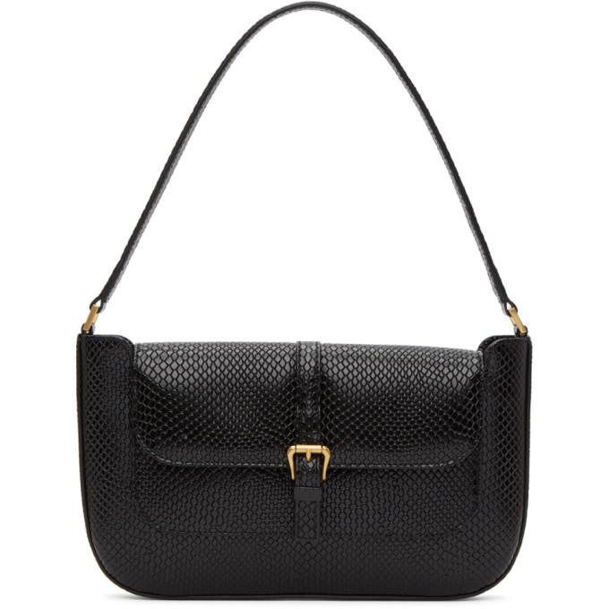 BY FAR Black Snake-Embossed Miranda Shoulder Bag