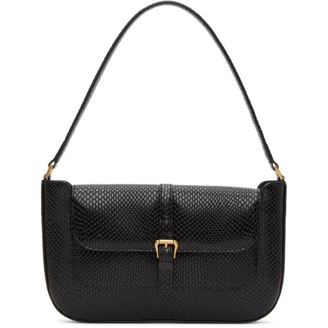 BY FAR Black Snake-Embossed Miranda Shoulder Bag