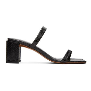 BY FAR Black Snake Tanya Heeled Sandals