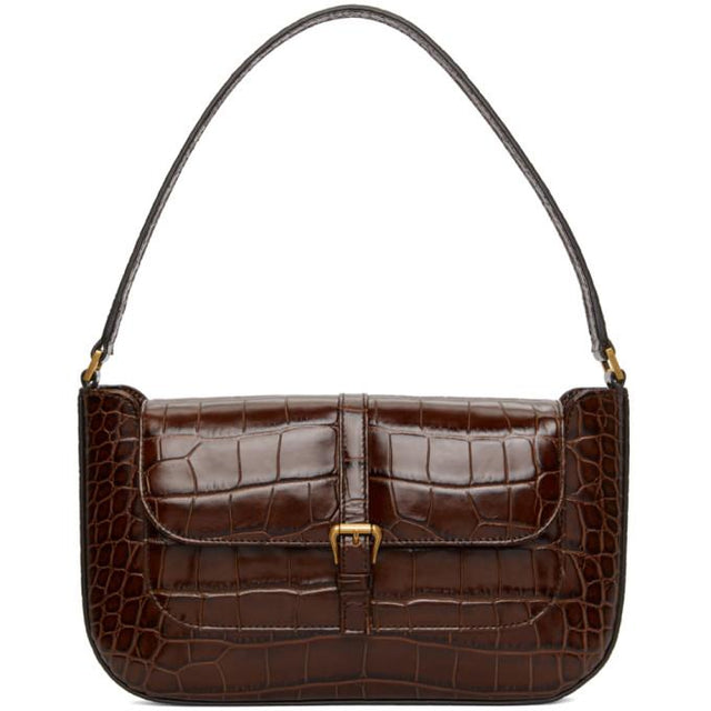 BY FAR Brown Croc Miranda Shoulder Bag