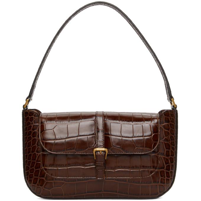 BY FAR Brown Croc Miranda Shoulder Bag